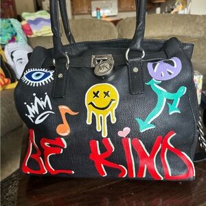 Michael Kors Hamilton hand-painted Be Kind Graffiti bag by Urban Goddess Art.